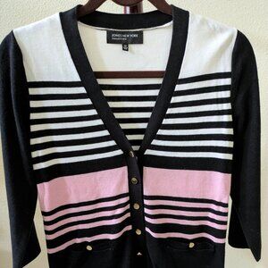 Jones New York Collection Striped Cardigan Three-quarter Sleeves Size XS